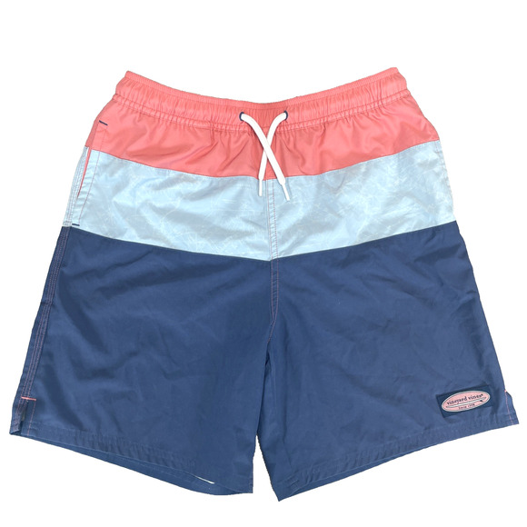 Vineyard Vines Striped Swim Trunks Color Block Youth Size Large 16 Pink/Sky/Blue - Picture 1 of 5